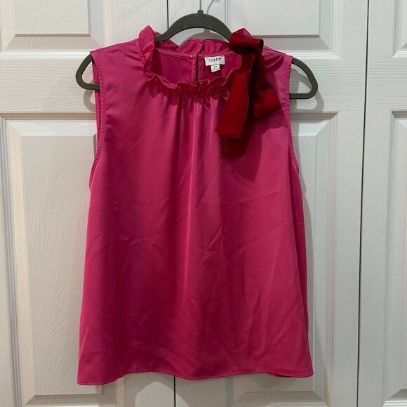 J. Crew Womens Pink Ruffled Crew Neck Sleeveless Front Bow Blouse Top - Picture 1 of 5